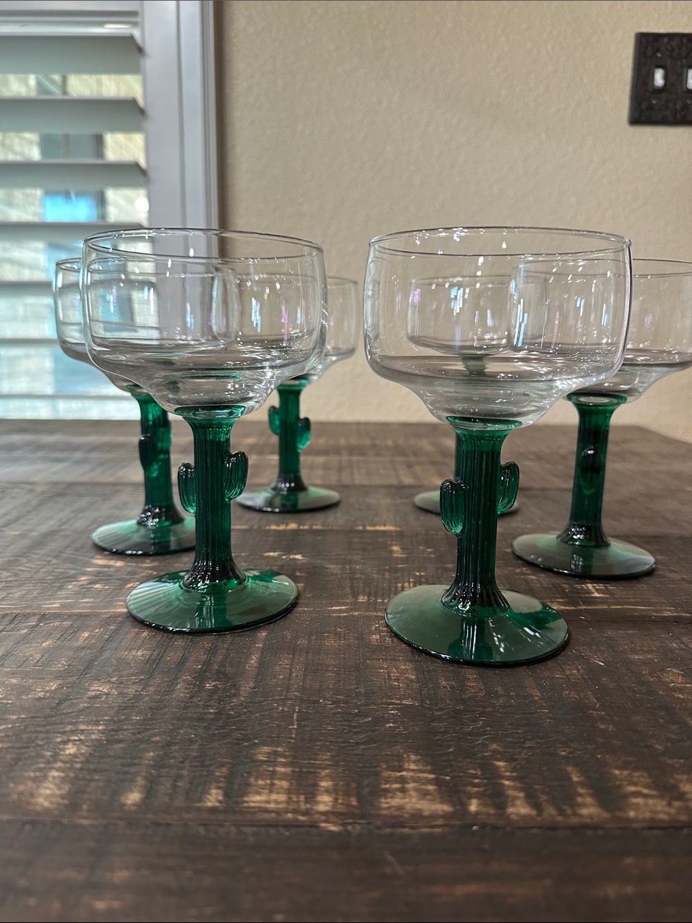 6 Cactus-Stem Margarita Glass - Clear Bowl with Green Stem